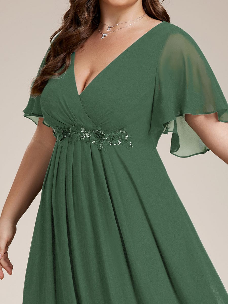 Ruffles Sleeve A-Line Chiffon Waist Applique Maxi Evening Dress #color_Eucalyptus