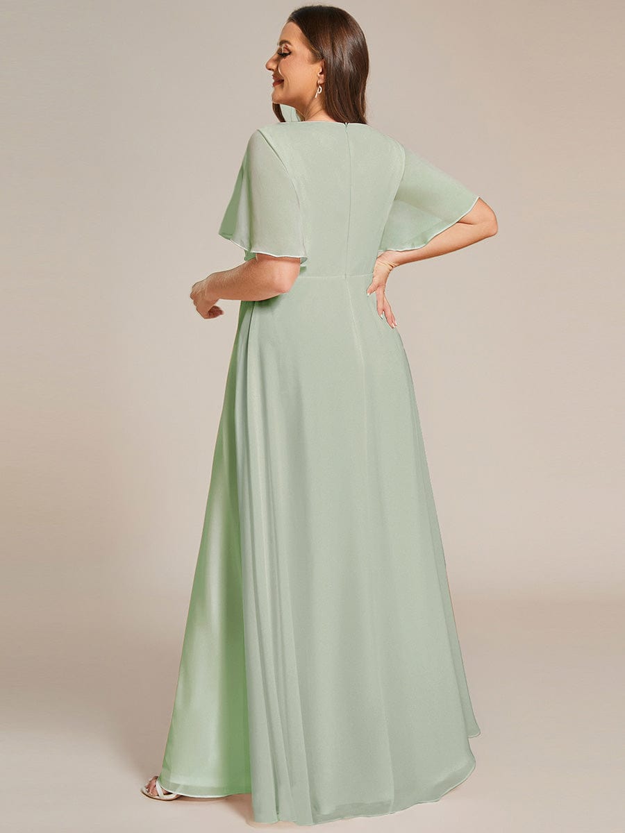 Custom Size Ruffles Sleeve A-Line Chiffon Waist Applique Maxi Evening Dress #color_Mint Green