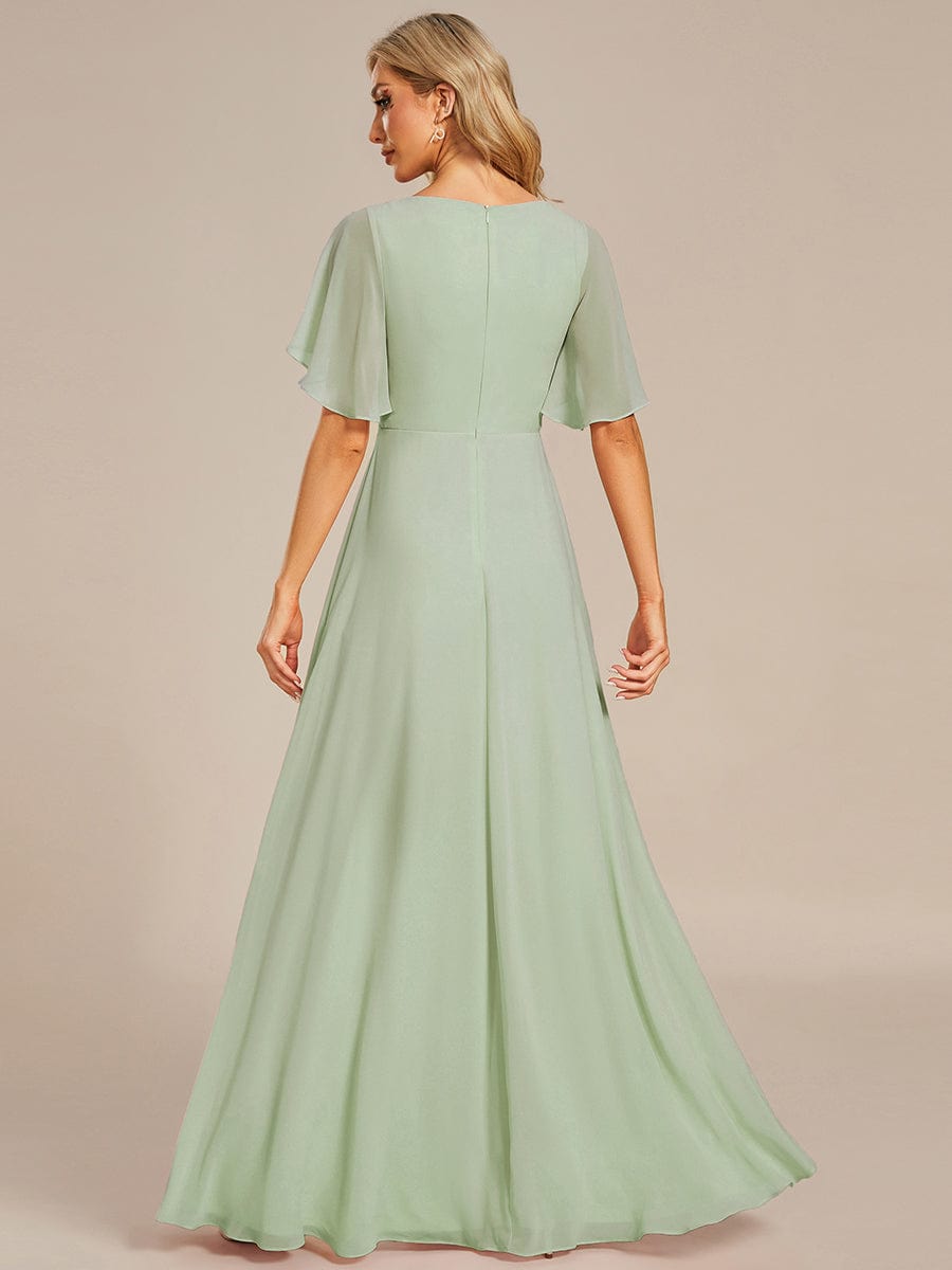 Custom Size Ruffles Sleeve A-Line Chiffon Waist Applique Maxi Evening Dress #color_Mint Green