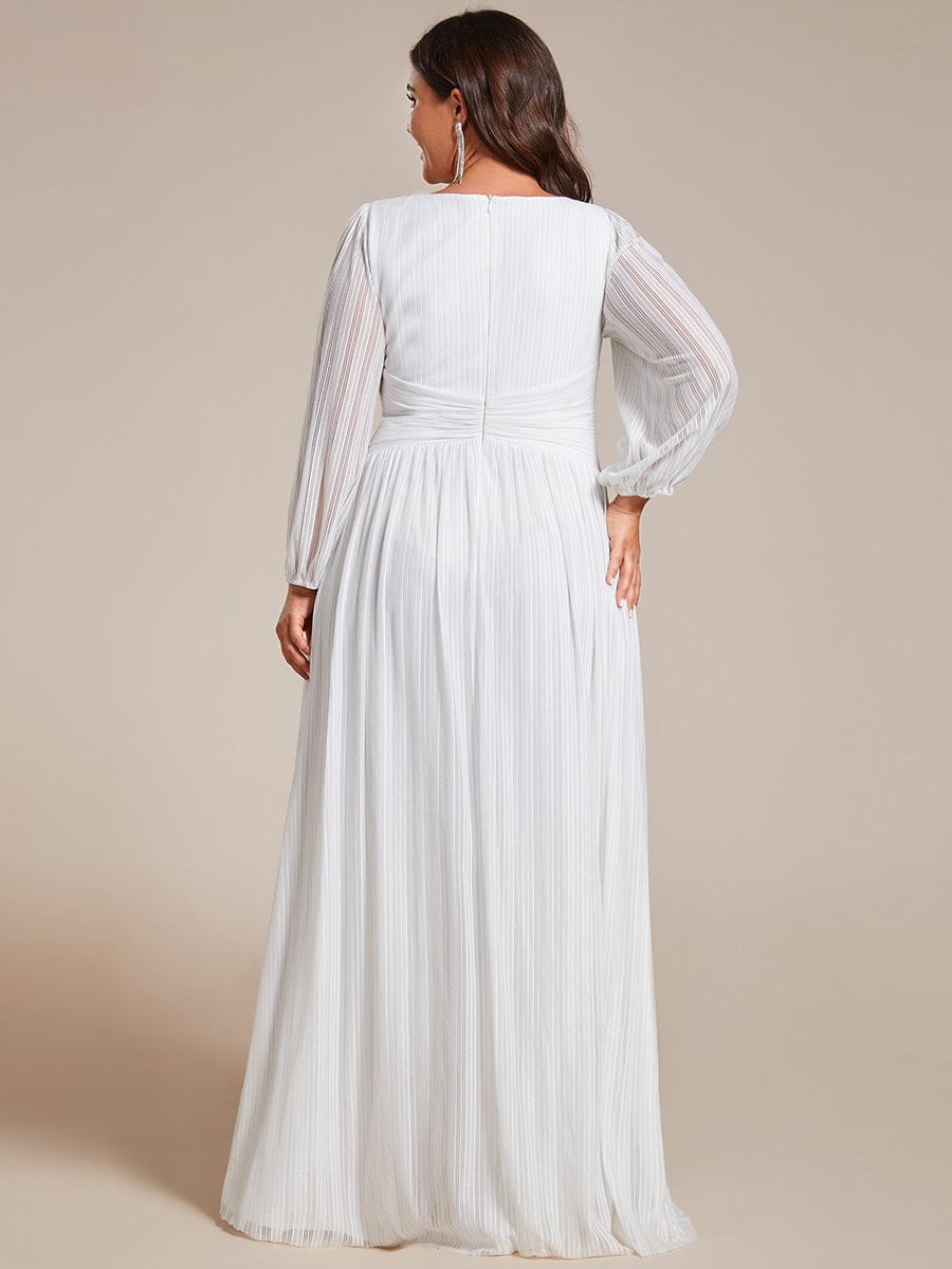 Plus Size Dazzling Empire Waist See-Through Long Sleeves A-Line Evening Dress #color_White