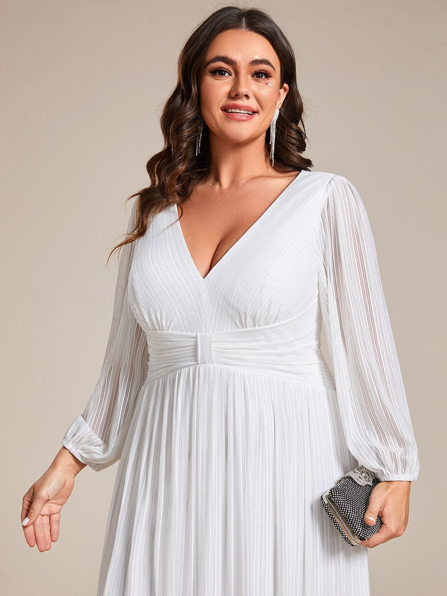 Plus Size Dazzling Empire Waist See-Through Long Sleeves A-Line Evening Dress #color_White