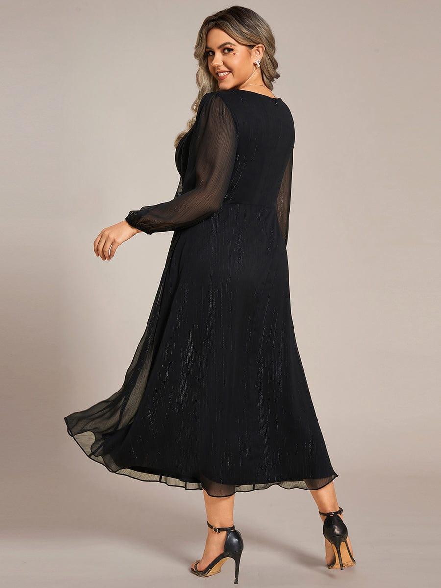 Glitter Twist Knot See-Through Long Sleeve Wedding Guest Dress #color_Black