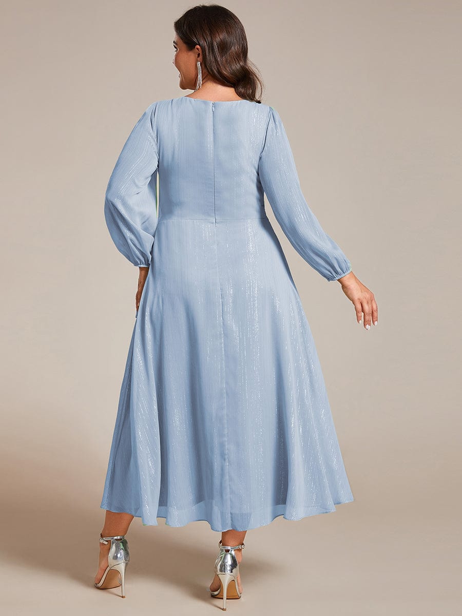 Plus Size Twist Knot Louts Leaf Long Sleeve A-Line Evening Dress #color_Sky Blue