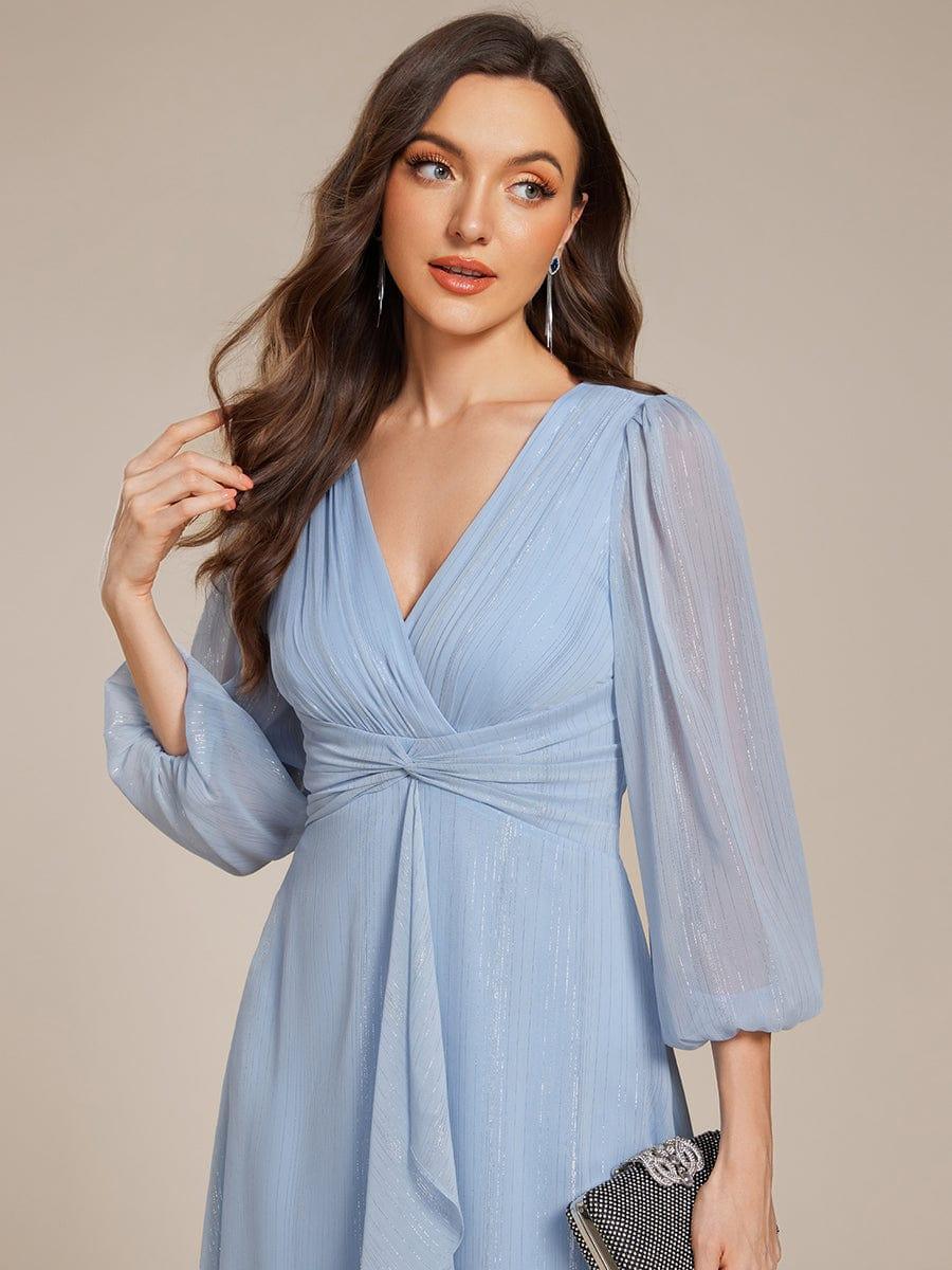 Glitter Twist Knot See-Through Long Sleeve Wedding Guest Dress #color_Sky Blue