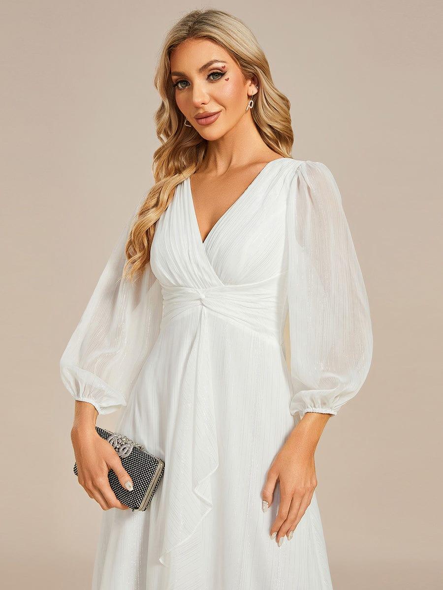 Glitter Twist Knot See-Through Long Sleeve Wedding Guest Dress #color_Cream