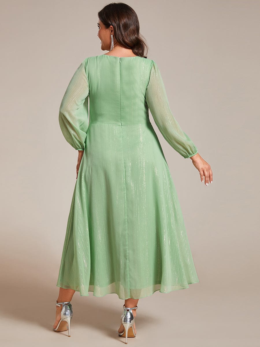 See-Through Long Sleeve Twist Knot A-Line Lotus Leaf Shimmering Evening Dress #color_Summer Green