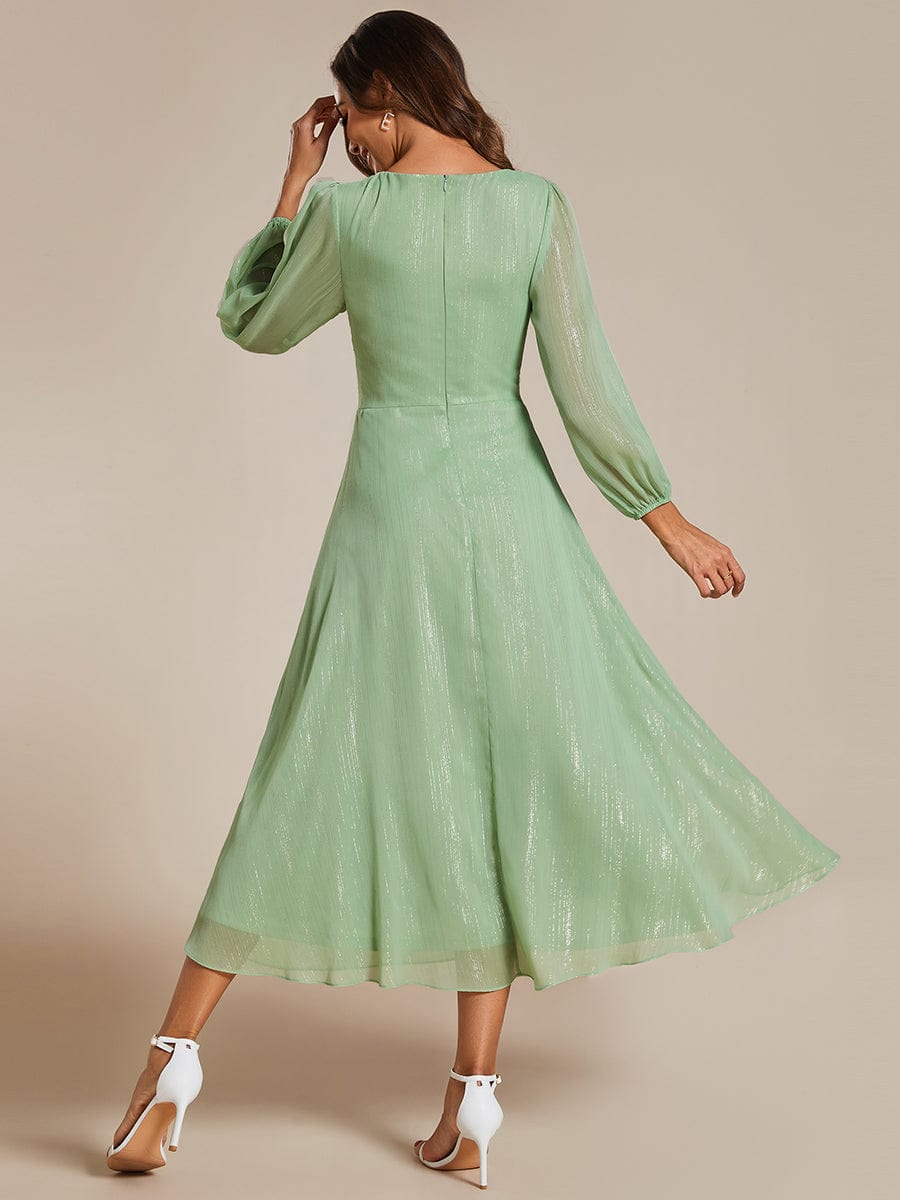 See-Through Long Sleeve Twist Knot A-Line Lotus Leaf Shimmering Evening Dress #color_Summer Green