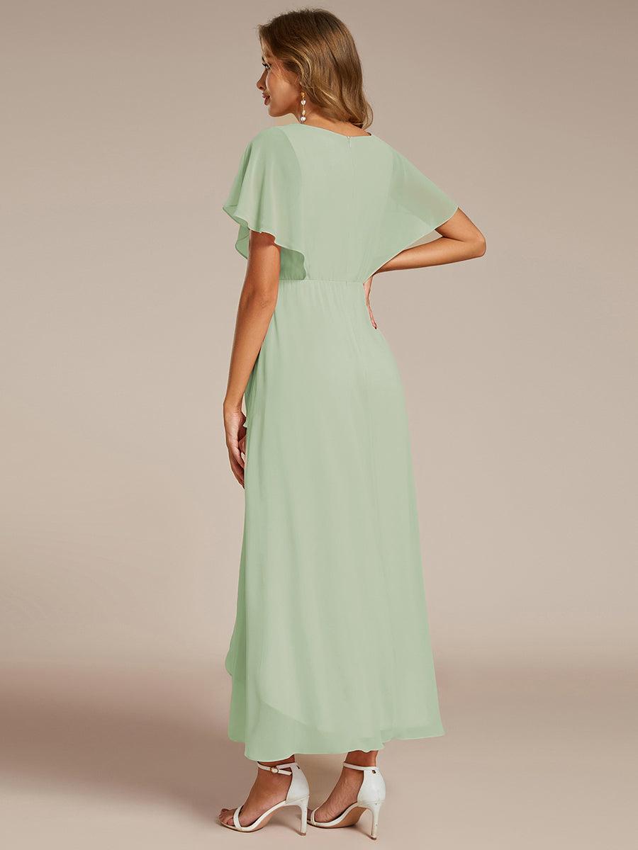 Plus Size V-Neck Chiffon Bat-Wing Sleeve A-Line Waist Applique Formal Dress #color_Mint Green