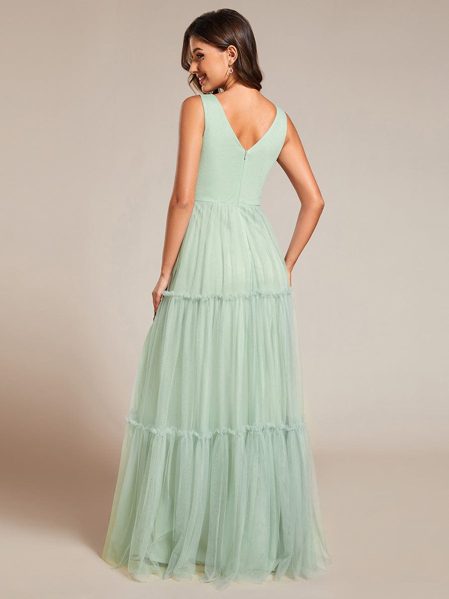 Chic See-Through Sleeveless Tulle Evening Dress with Applique #color_Mint Green