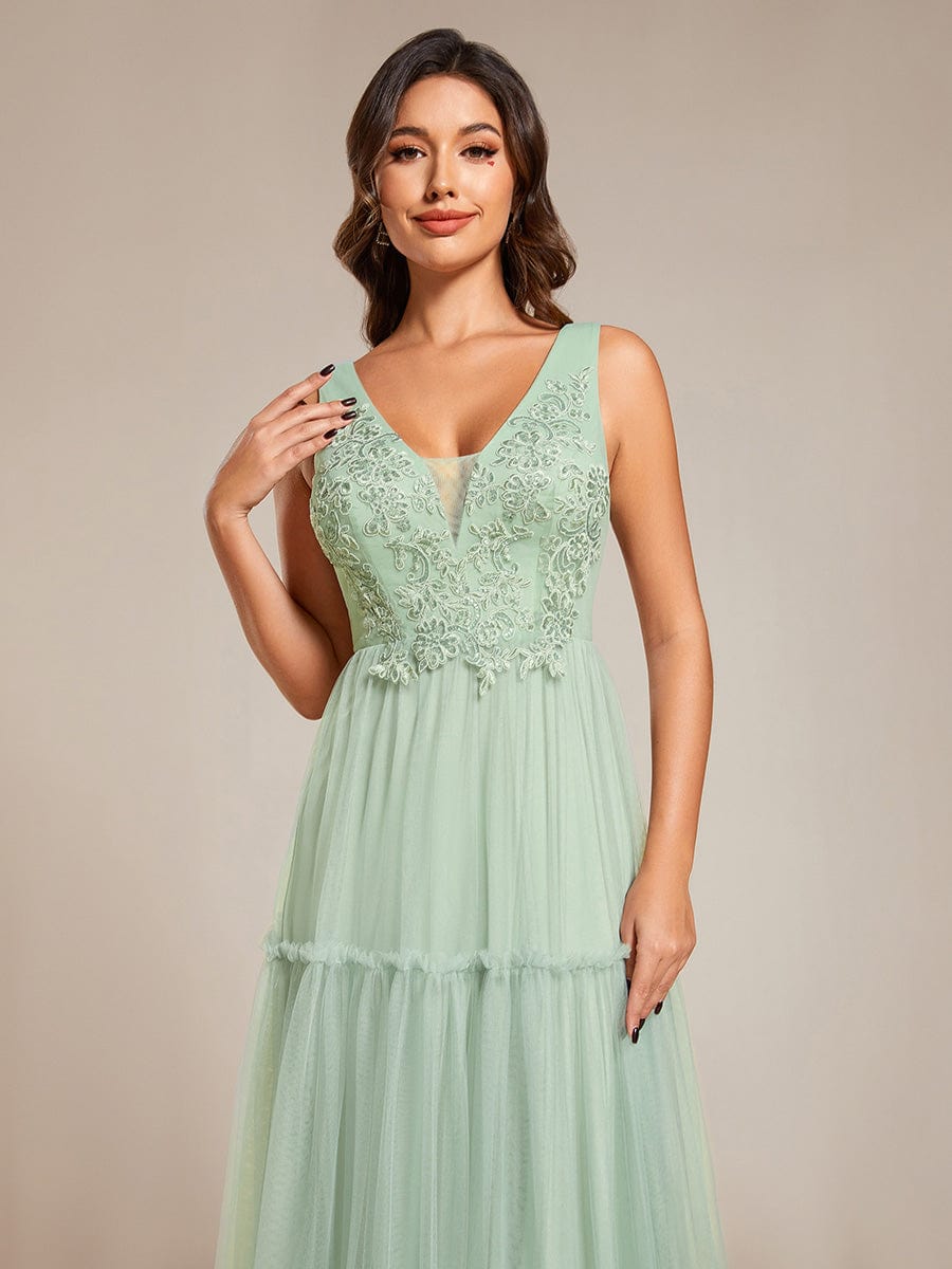 Chic See-Through Sleeveless Tulle Evening Dress with Applique #color_Mint Green