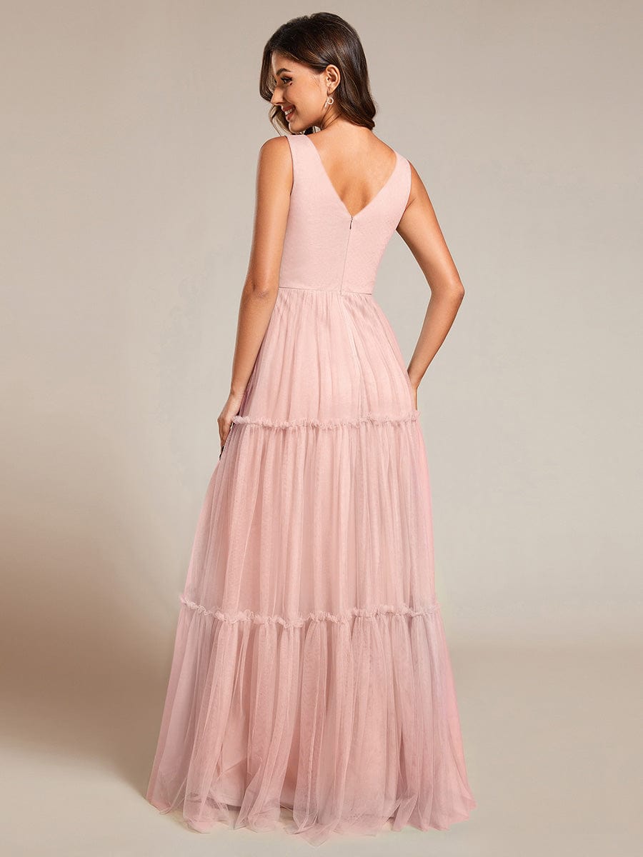 Chic See-Through Sleeveless Tulle Evening Dress with Applique #color_Pink