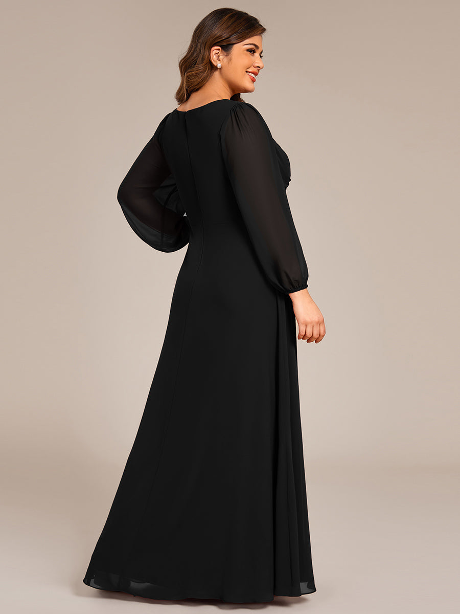 Graceful Chiffon A-Line Pleated Long Sleeves Formal Evening Dress #color_Black