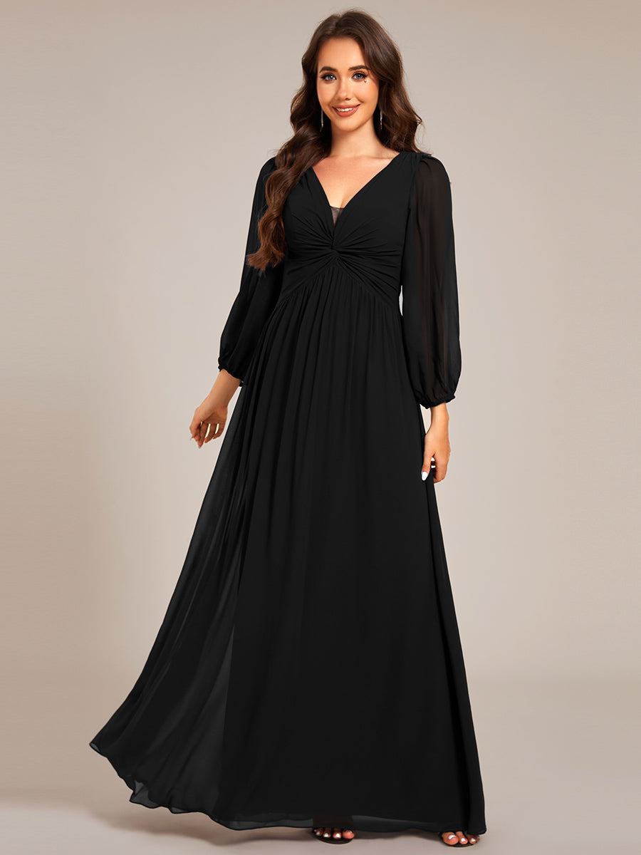 Graceful Chiffon A-Line Pleated Long Sleeves Formal Evening Dress #color_Black