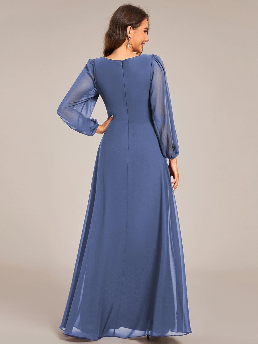 Graceful Chiffon A-Line Pleated Long Sleeves Formal Evening Dress #color_Dusty Blue