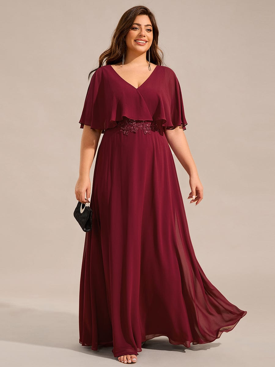 Plus Size Chiffon Formal Maxi Dress with Batwing Sleeves #color_Burgundy