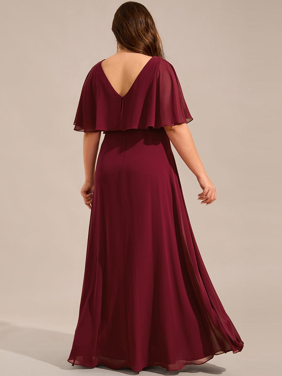 Plus Size Chiffon Formal Maxi Dress with Batwing Sleeves #color_Burgundy