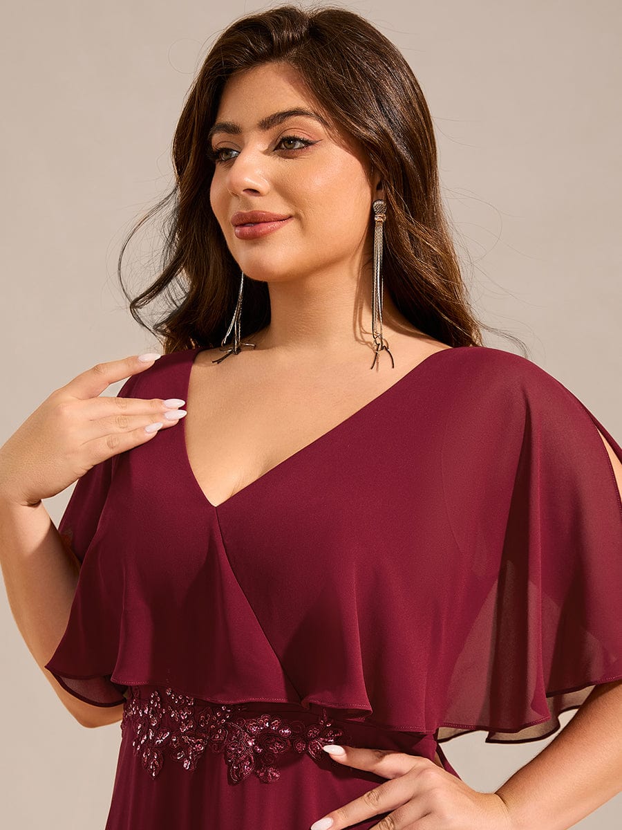 Plus Size Chiffon Formal Maxi Dress with Batwing Sleeves #color_Burgundy