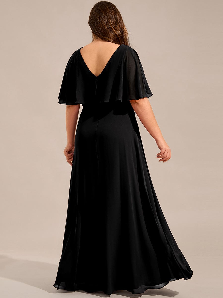 Plus Size Chiffon Formal Maxi Dress with Batwing Sleeves #color_Black