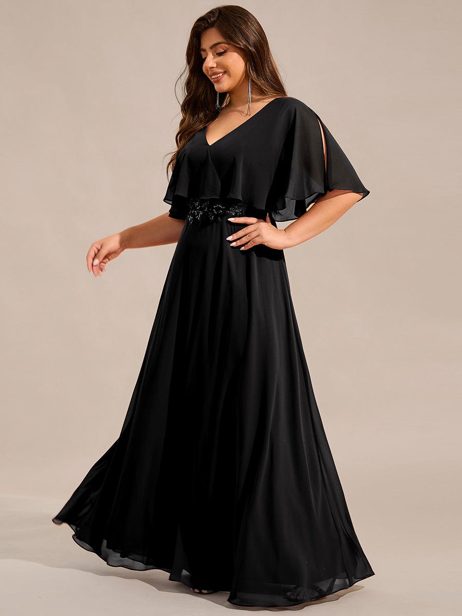 Plus Size Chiffon Formal Maxi Dress with Batwing Sleeves #color_Black