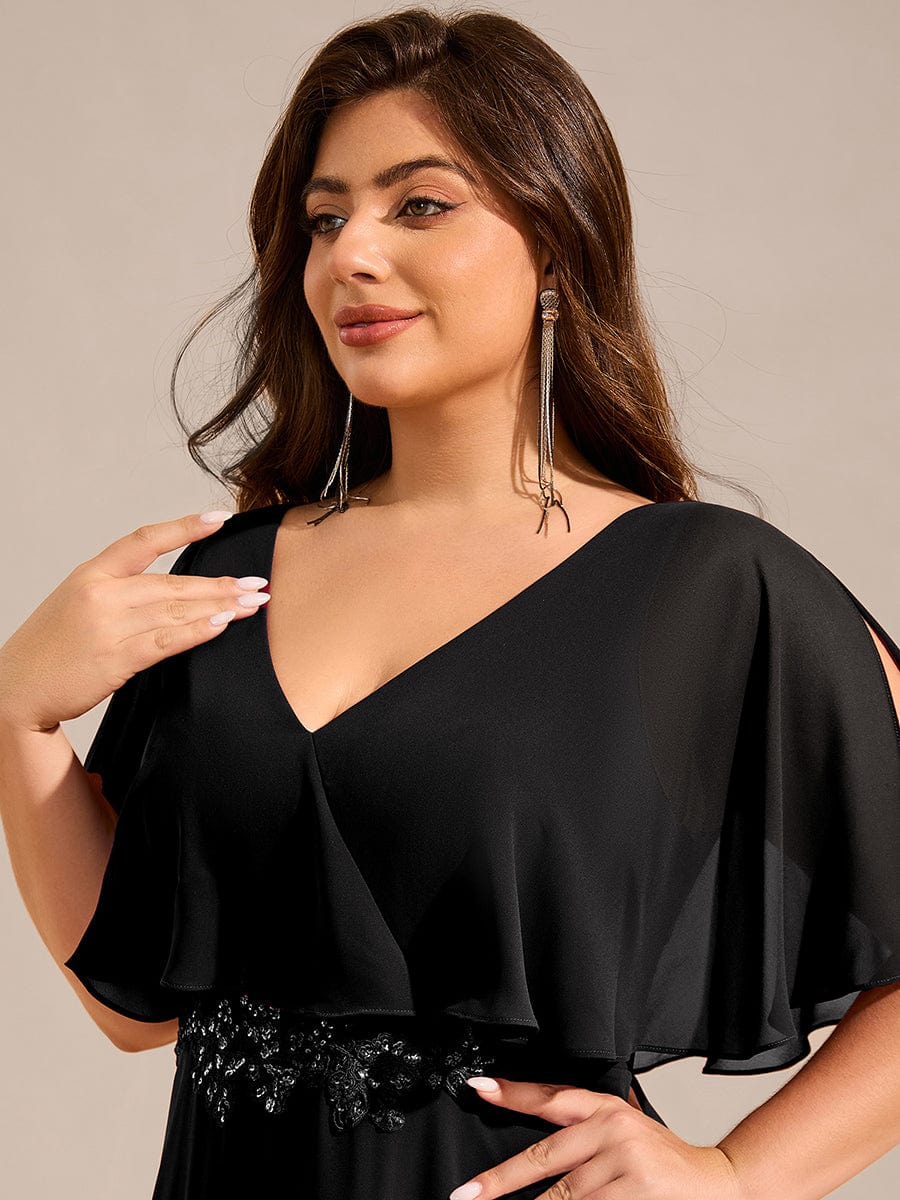 Plus Size Chiffon Formal Maxi Dress with Batwing Sleeves #color_Black