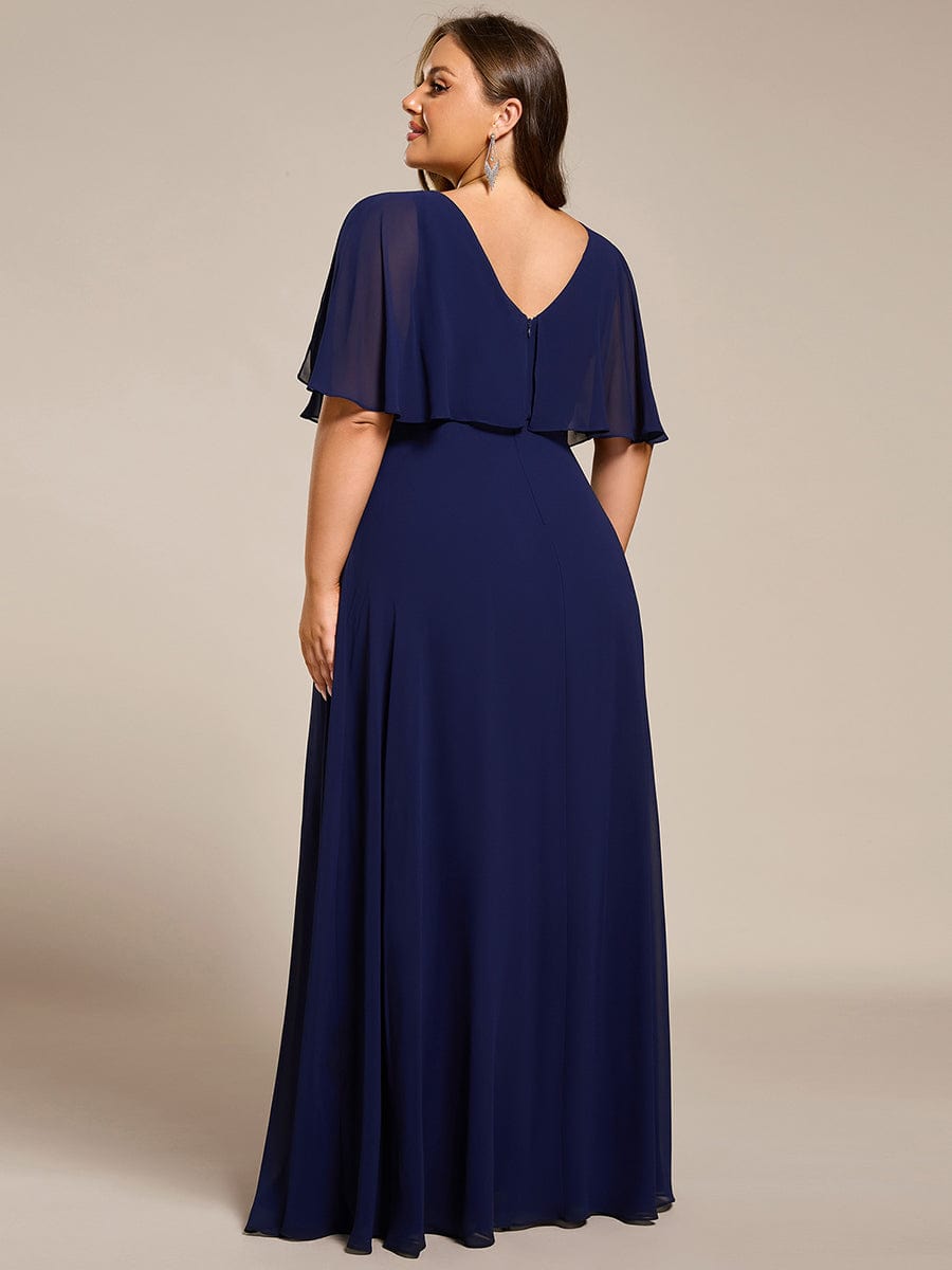 Plus Size Chiffon Formal Maxi Dress with Batwing Sleeves #color_Navy Blue