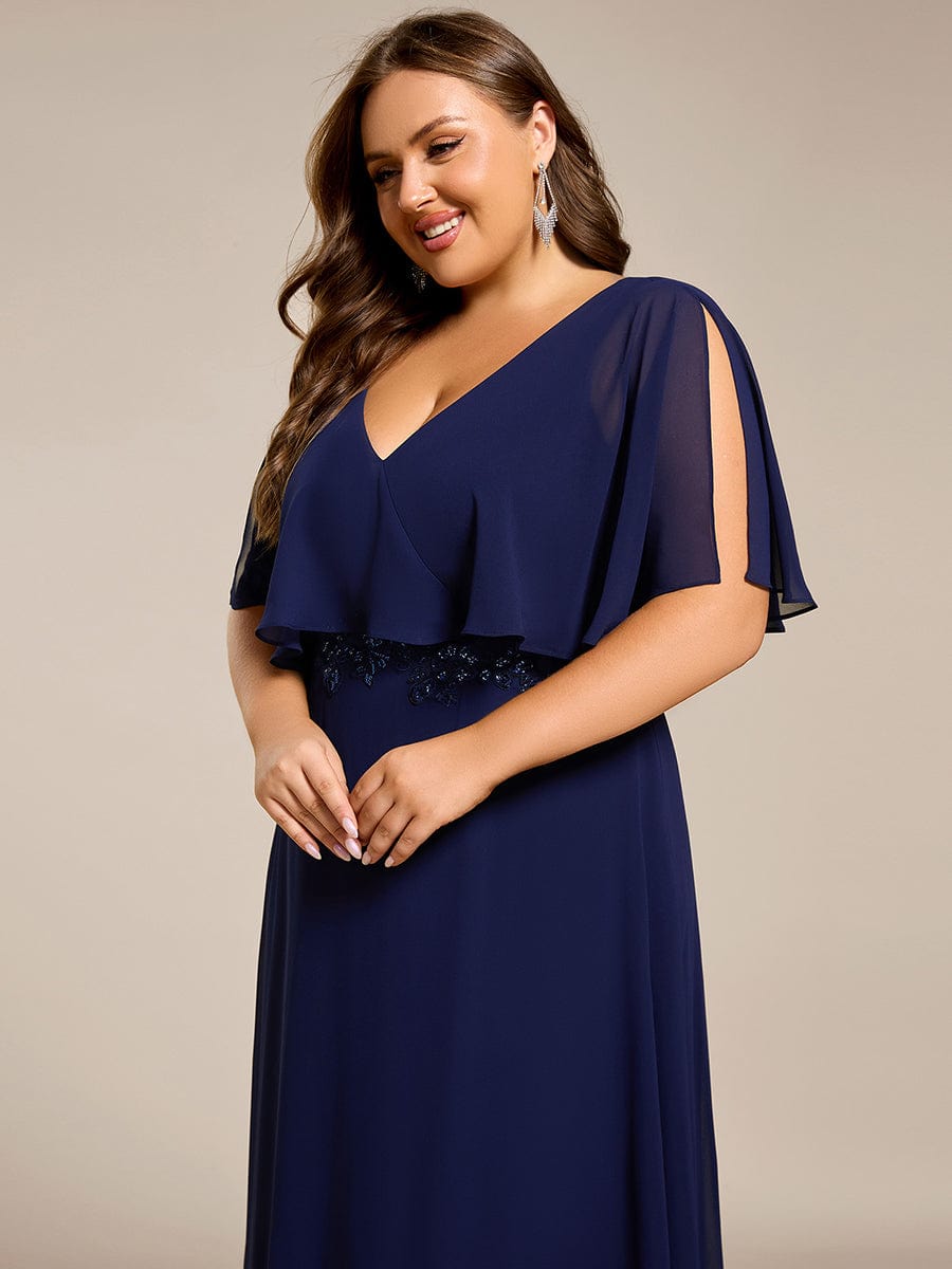 Plus Size Chiffon Formal Maxi Dress with Batwing Sleeves #color_Navy Blue