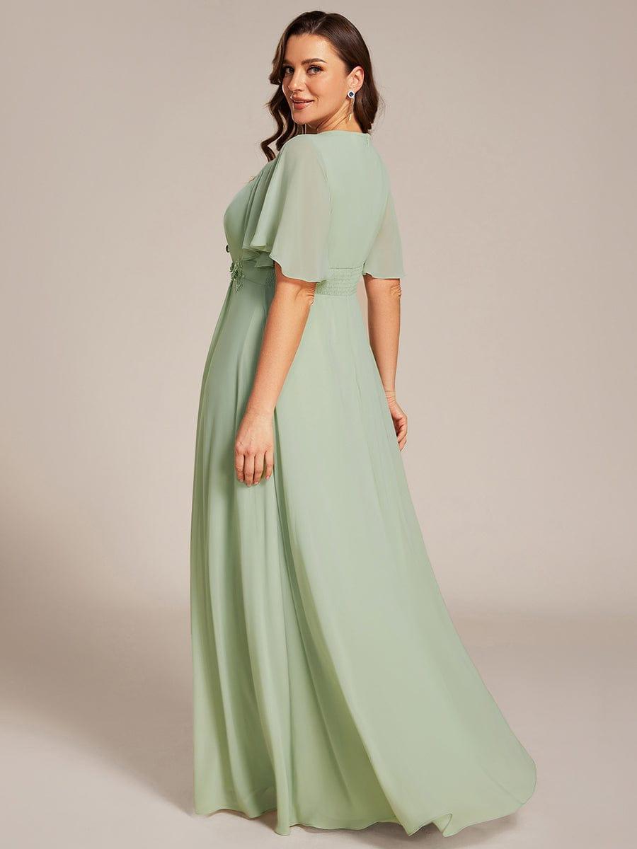 Plus Size Pleated Waist Applique Chiffon Maxi Formal Dress #color_Mint Green