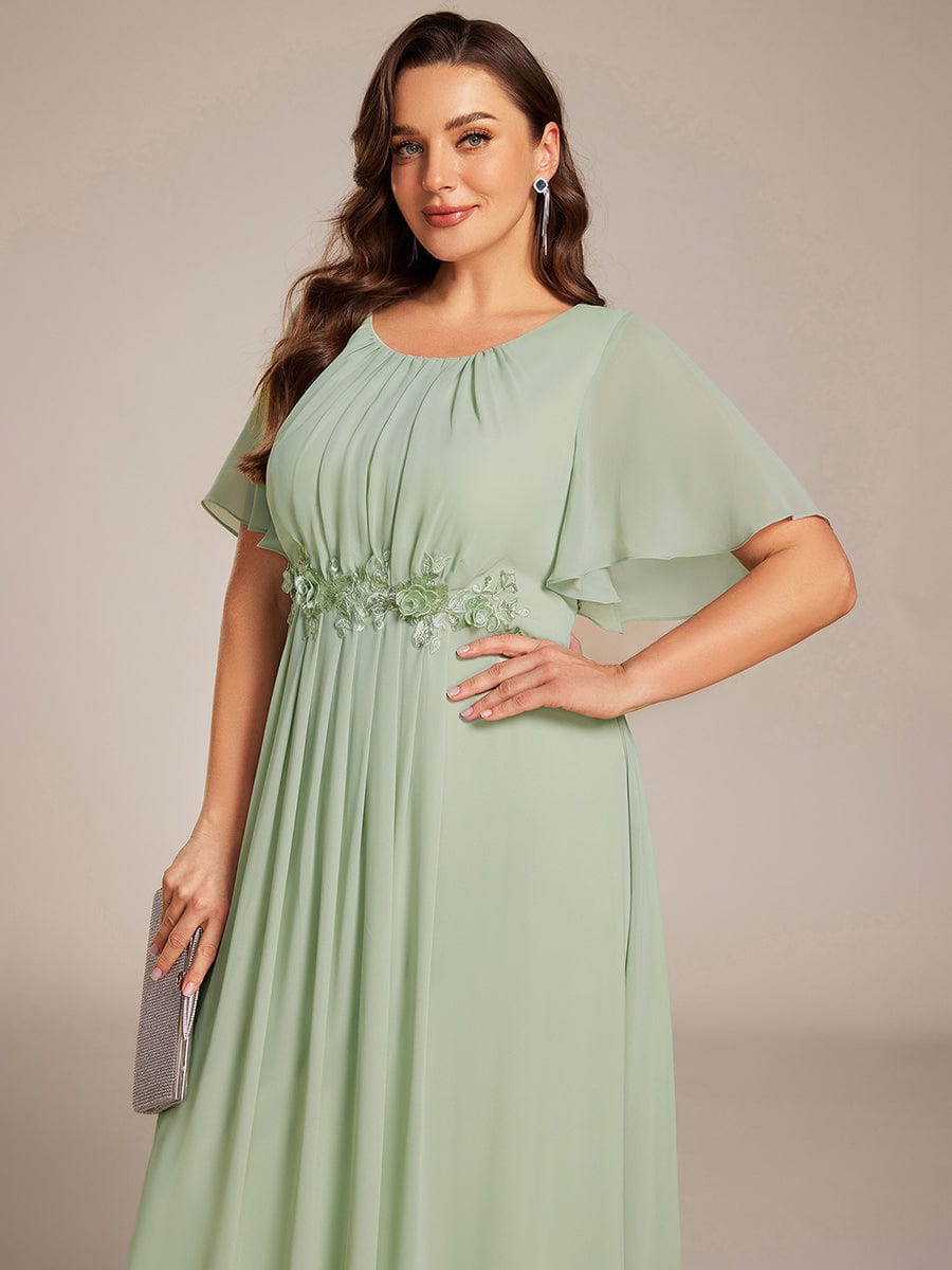 Short Sleeve Pleated Applique A-Line Floor-Length Formal Evening Dress #color_Mint Green