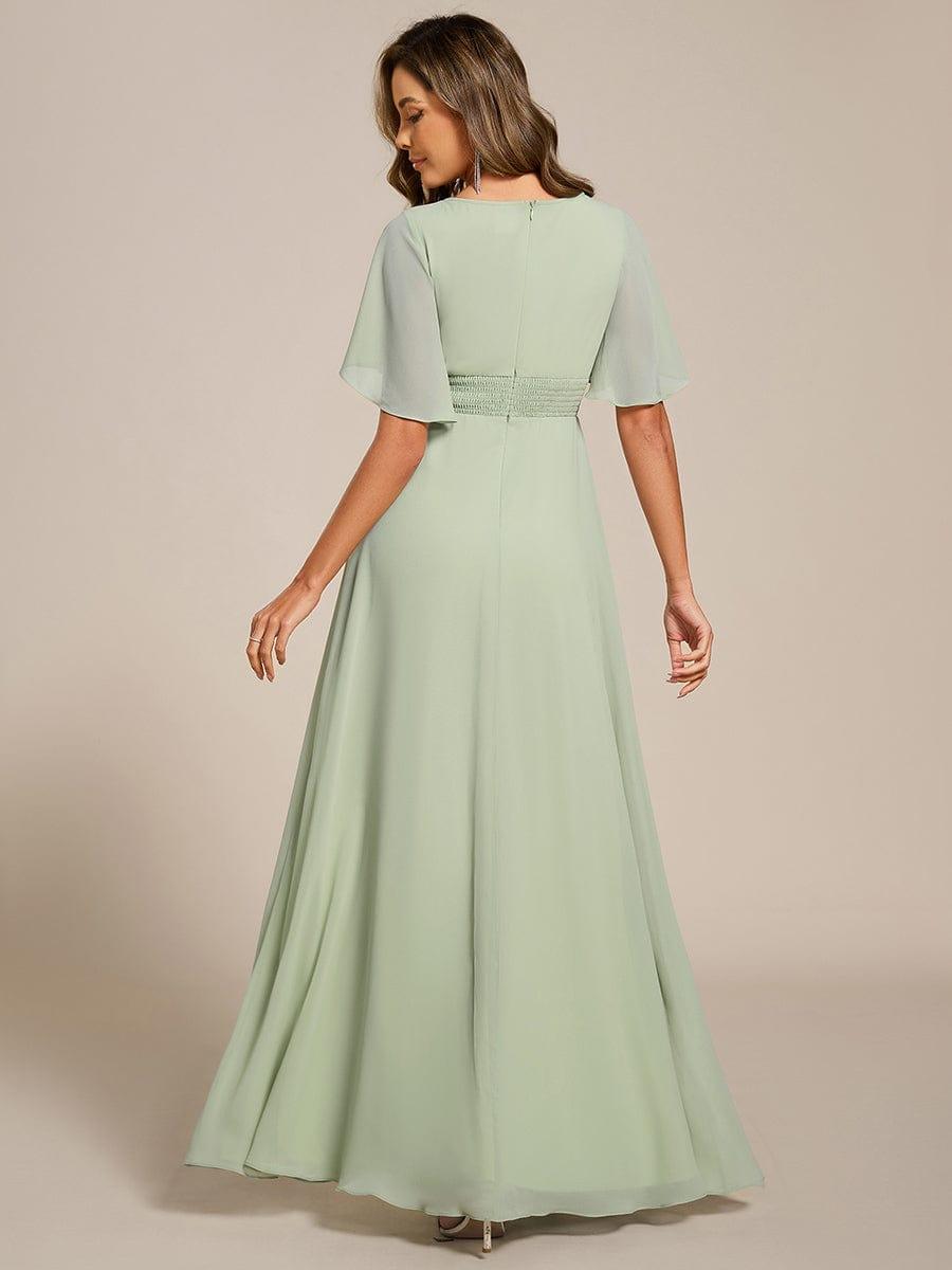 Short Sleeve Pleated Applique A-Line Floor-Length Formal Evening Dress #color_Mint Green