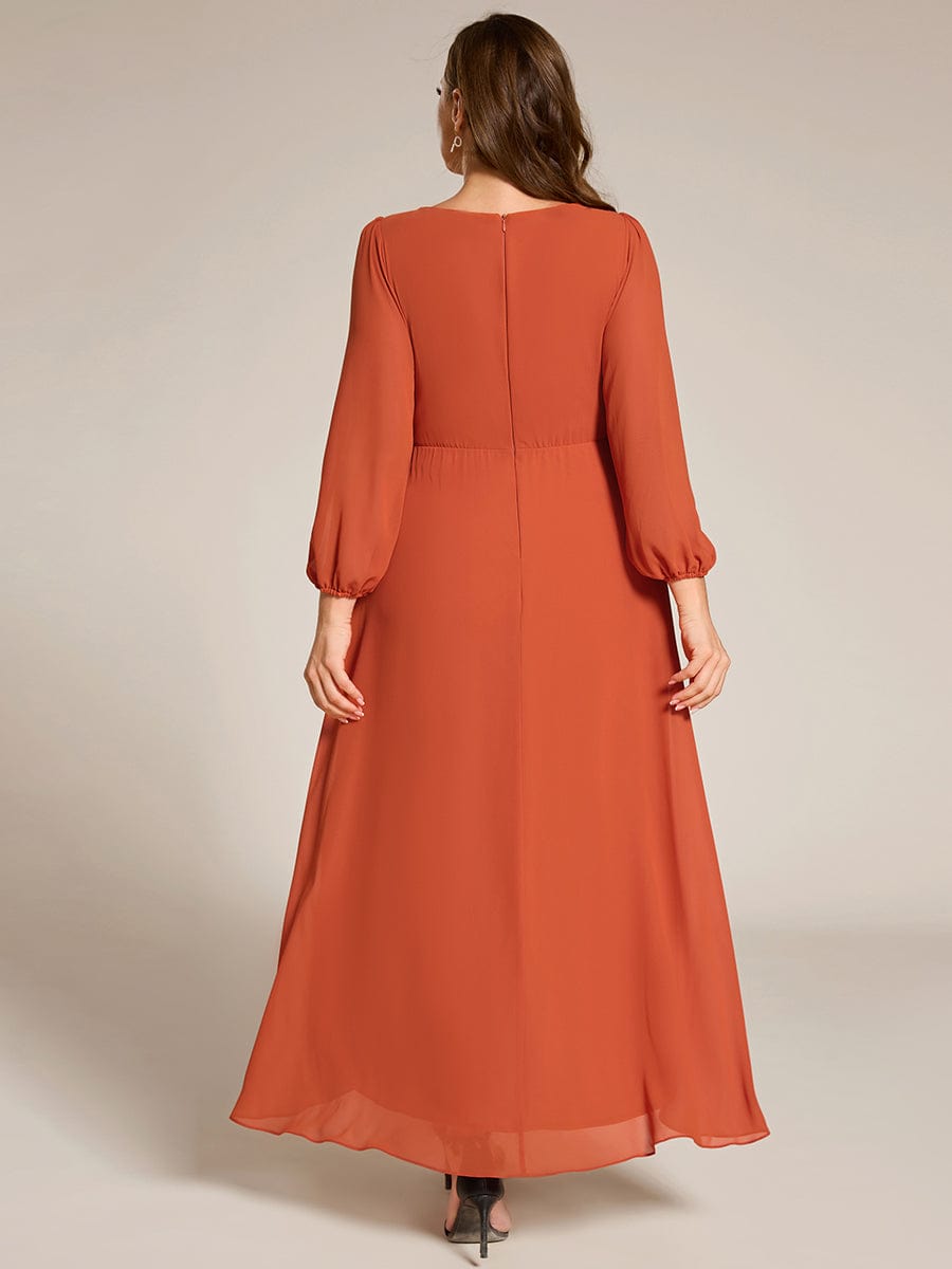 Long Lantern Sleeves Waist Applique Chiffon Formal Evening Dress #color_Burnt Orange