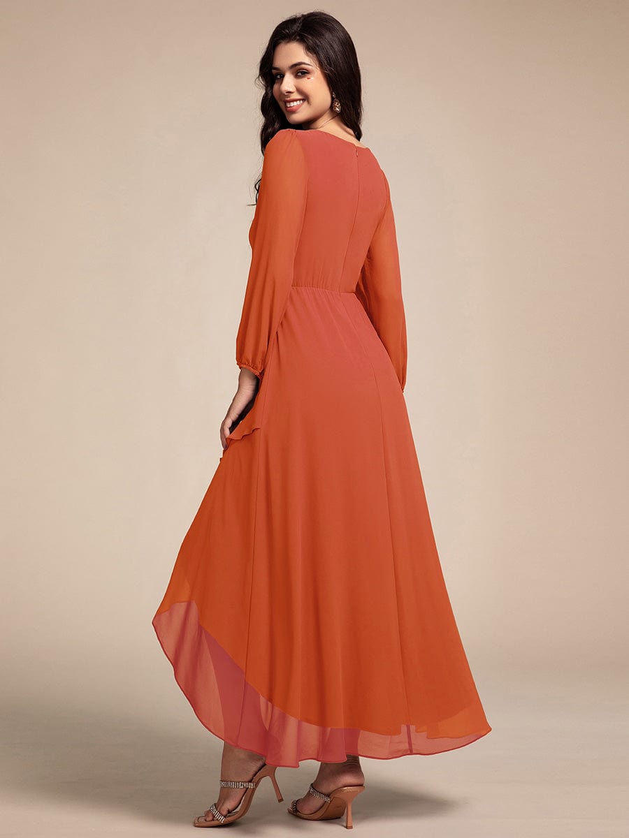 Long Lantern Sleeves Waist Applique Chiffon Formal Evening Dress #color_Burnt Orange