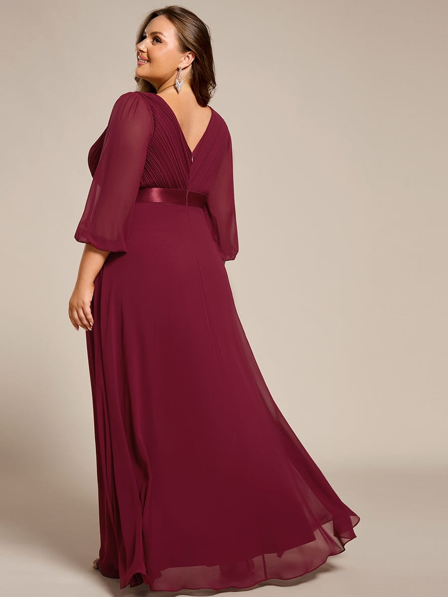 Long Sleeves Chiffon Empire Waist A-Line Maxi Formal Evening Dress #color_Burgundy