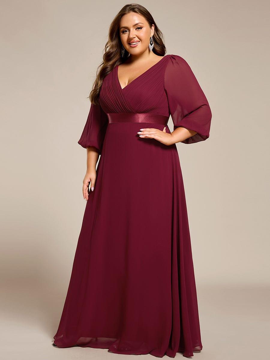 Long Sleeves Chiffon Empire Waist A-Line Maxi Formal Evening Dress #color_Burgundy