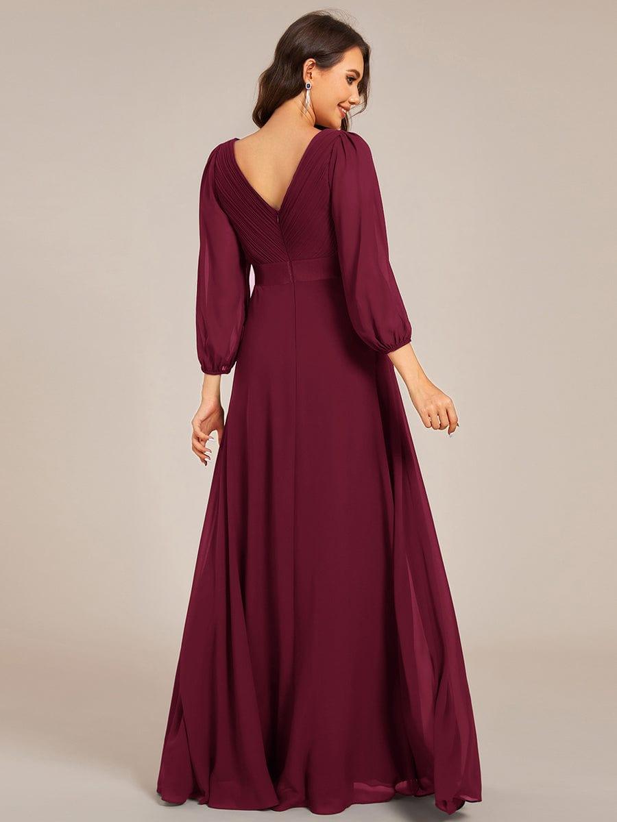 Long Sleeves Chiffon Empire Waist A-Line Maxi Formal Evening Dress #color_Burgundy