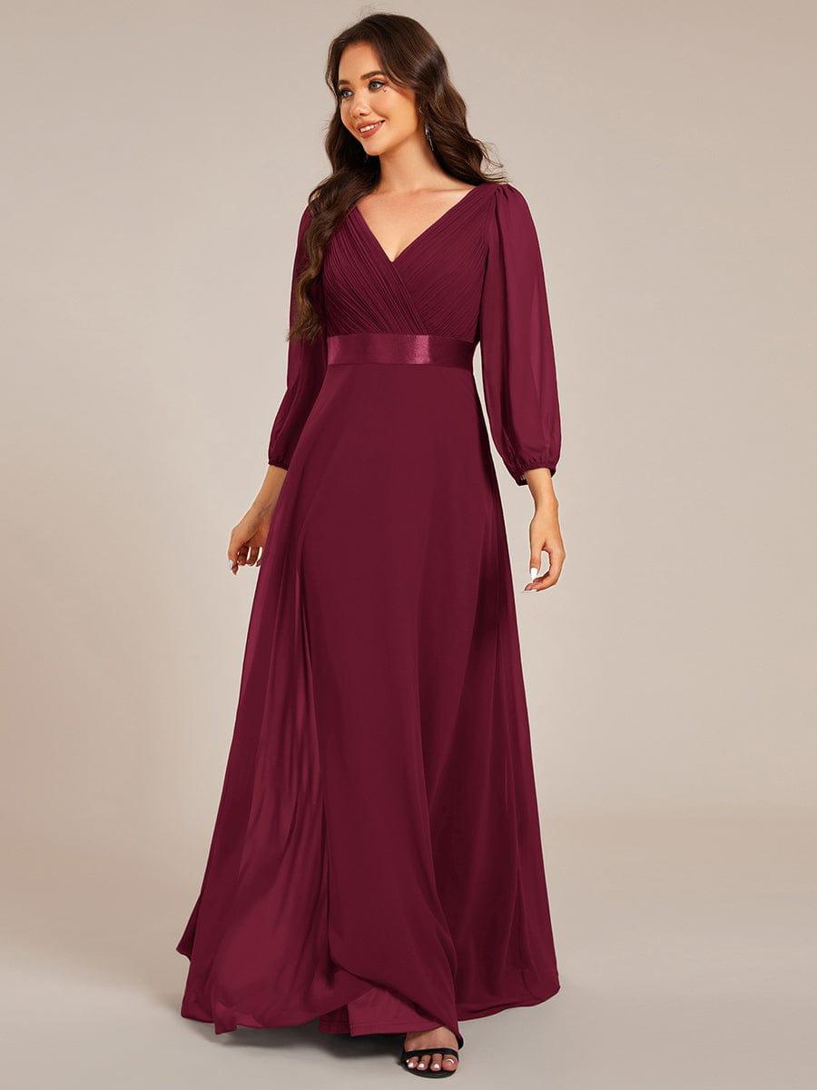 Long Sleeves Chiffon Empire Waist A-Line Maxi Formal Evening Dress #color_Burgundy