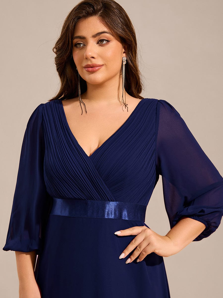 Long Sleeves Chiffon Empire Waist A-Line Maxi Formal Evening Dress #color_Navy Blue