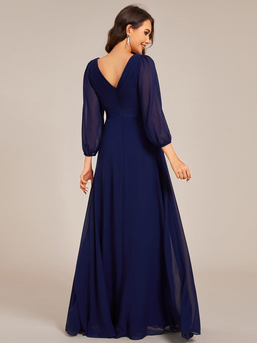 Long Sleeves Chiffon Empire Waist A-Line Maxi Formal Evening Dress #color_Navy Blue