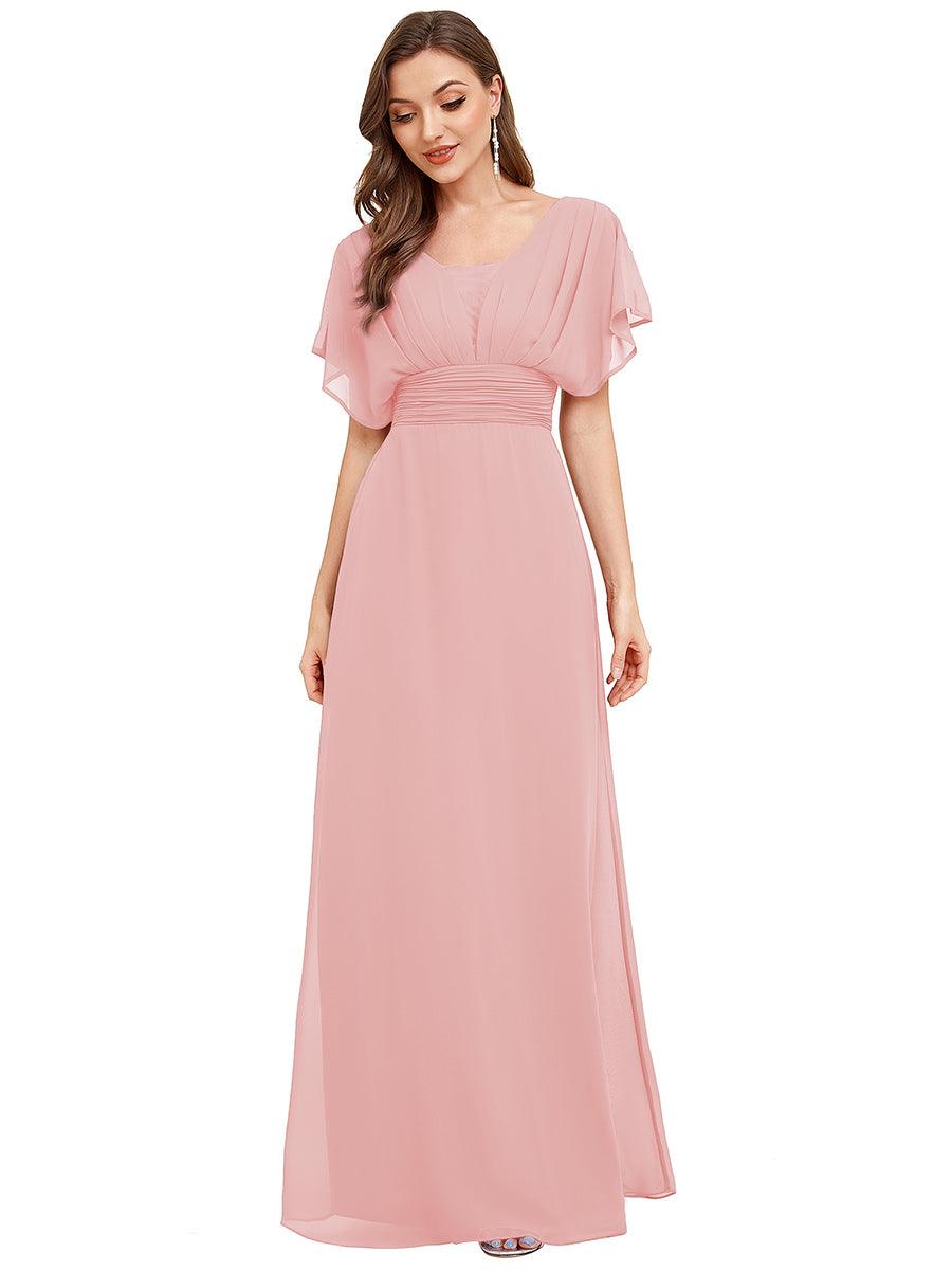 Women's A-Line Empire Waist Maxi Chiffon Evening Dress #color_Pink