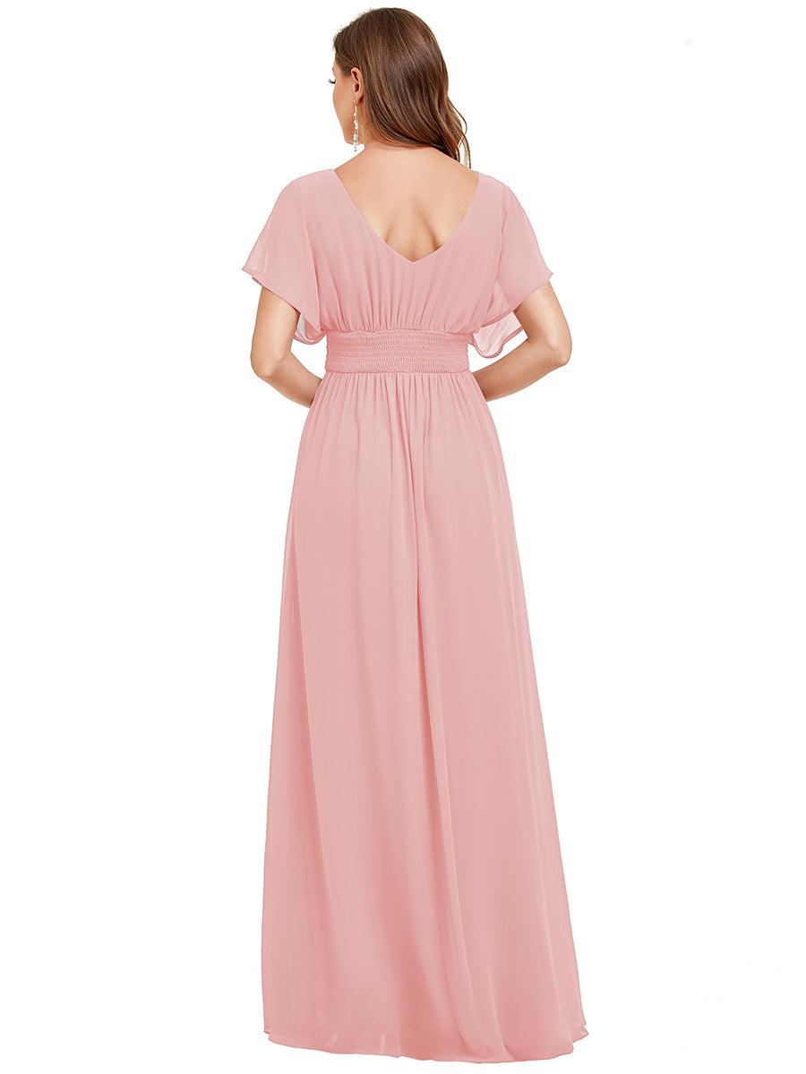 Women's A-Line Empire Waist Maxi Chiffon Evening Dress #color_Pink