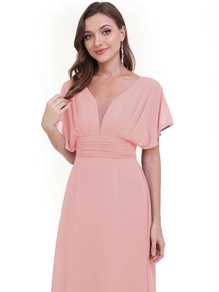 Women's A-Line Empire Waist Maxi Chiffon Evening Dress #color_Pink