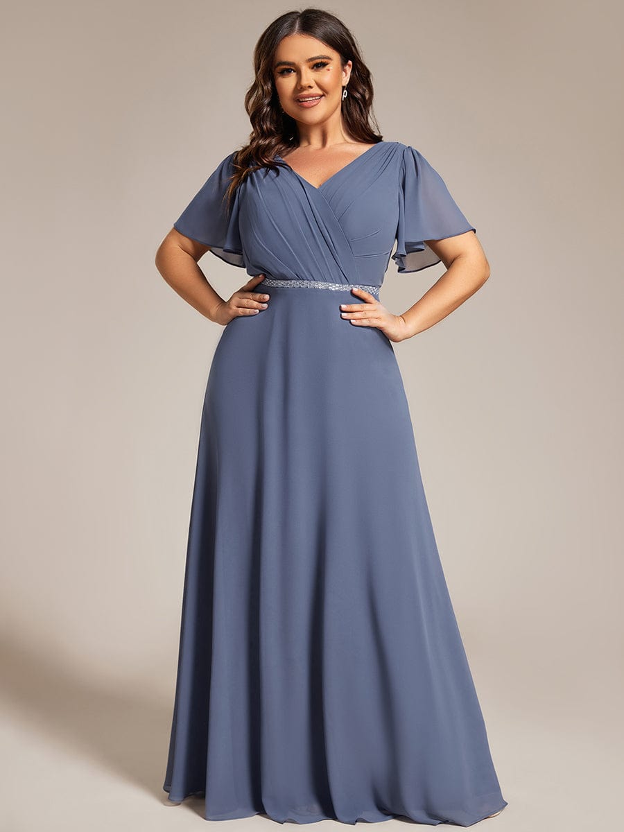 Elegant Plus Size Pleated A-Line Chiffon Evening Dress with Shiny Belt ...