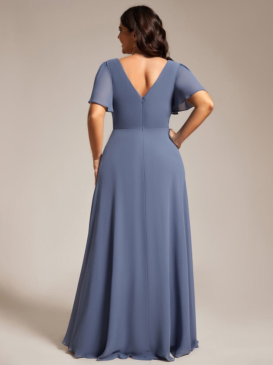 Plus Size Pleated A-Line Shiny Belt Chiffon Formal Evening Dress #color_Dusty Blue