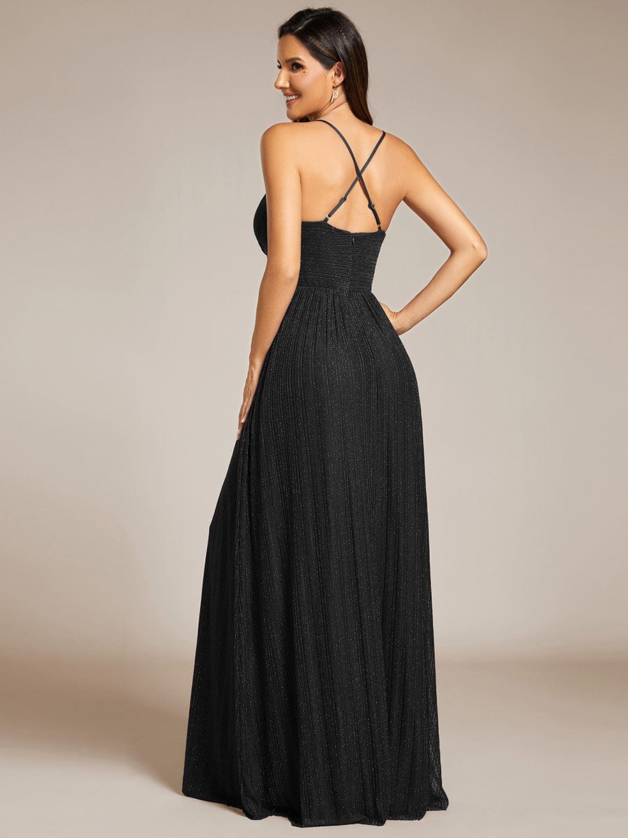 Sparkle Sleeveless Backless Formal Evening Dress with V-Neck #color_Black