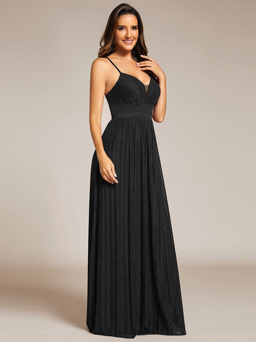 Sparkle Sleeveless Backless Formal Evening Dress with V-Neck #color_Black