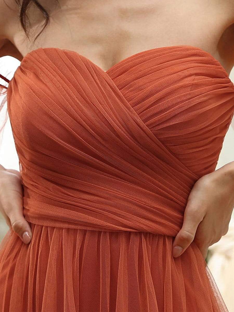 Off-Shoulder Sweetheart Double Layer Pleated Evening Dress #color_Burnt Orange