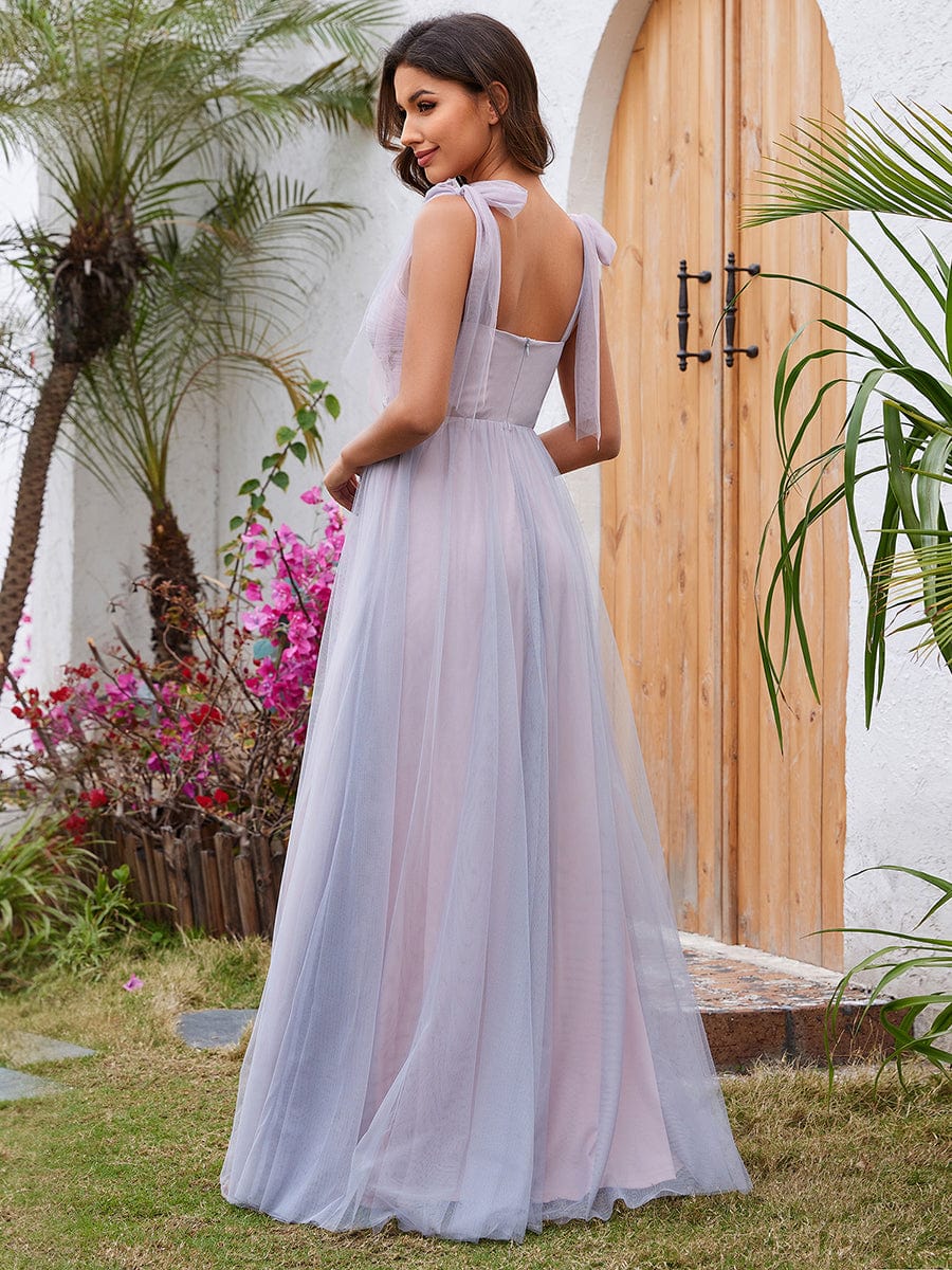 Sweetheart Frenulum Knotting Formal Evening Dress Adorned with Applique #color_Pink