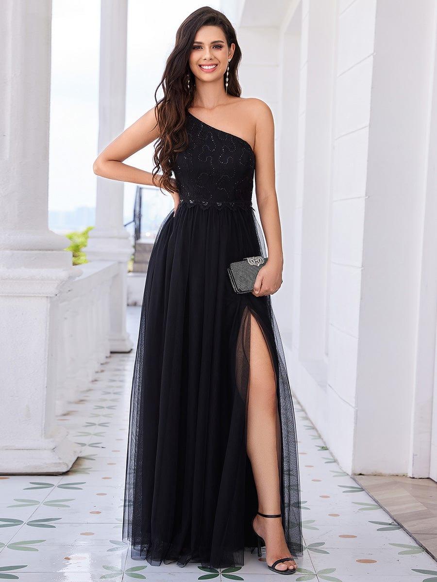 Ever Pretty One Shoulder Embellished Tulle Formal Evening Dress in Black Size 4