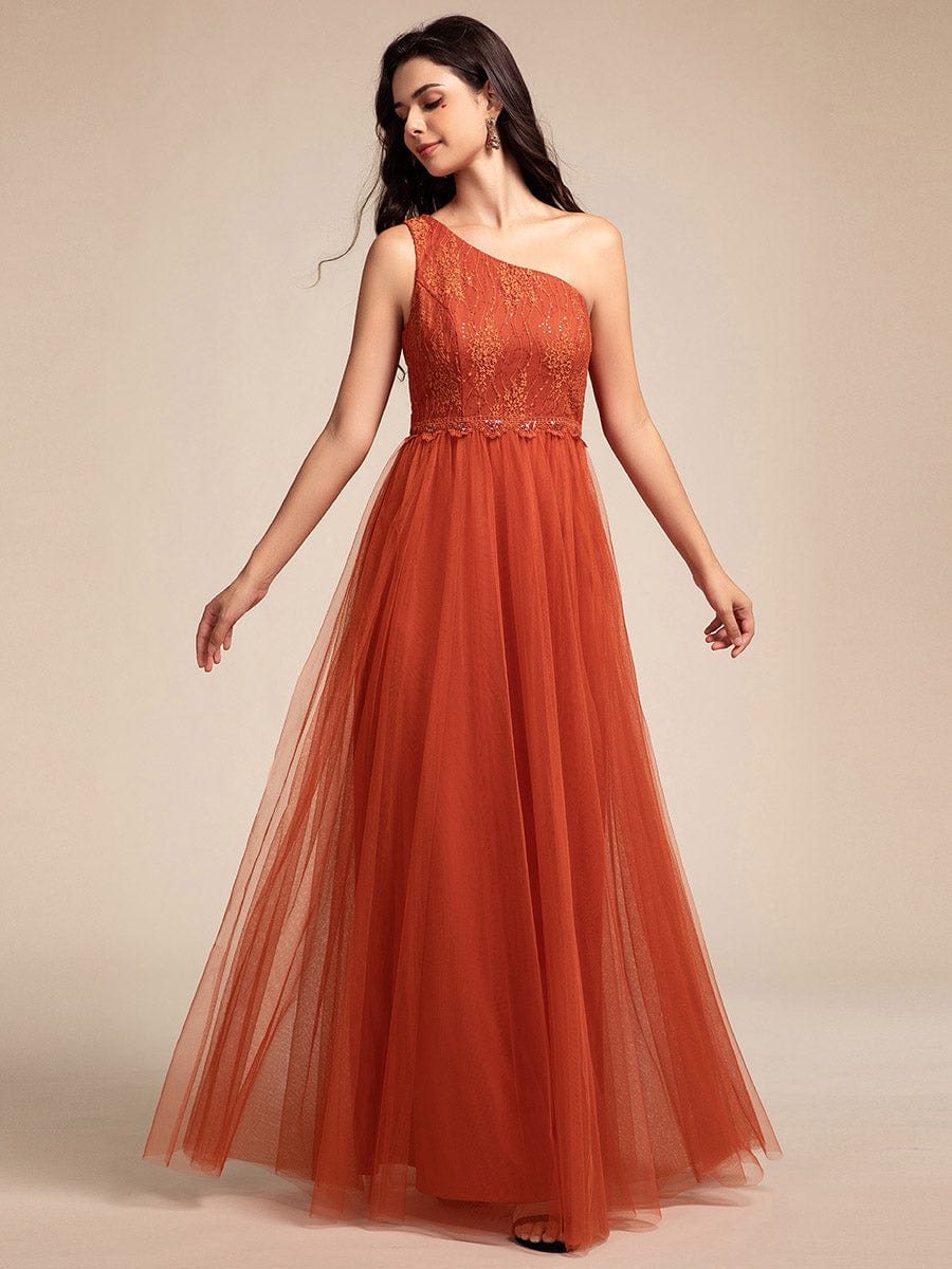 One-Shoulder Embellished Tulle Formal Evening Dress #color_Burnt Orange