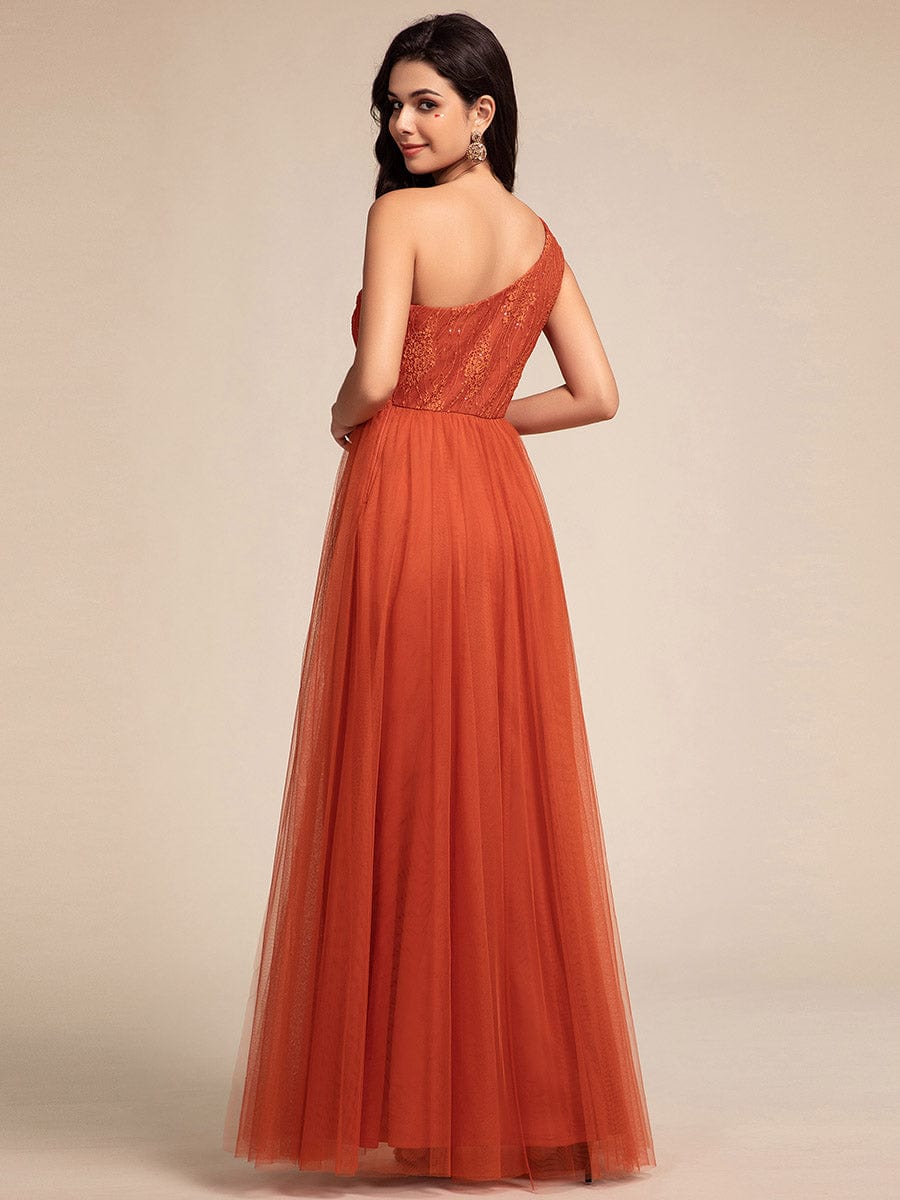 One-Shoulder Embellished Tulle Formal Evening Dress #color_Burnt Orange