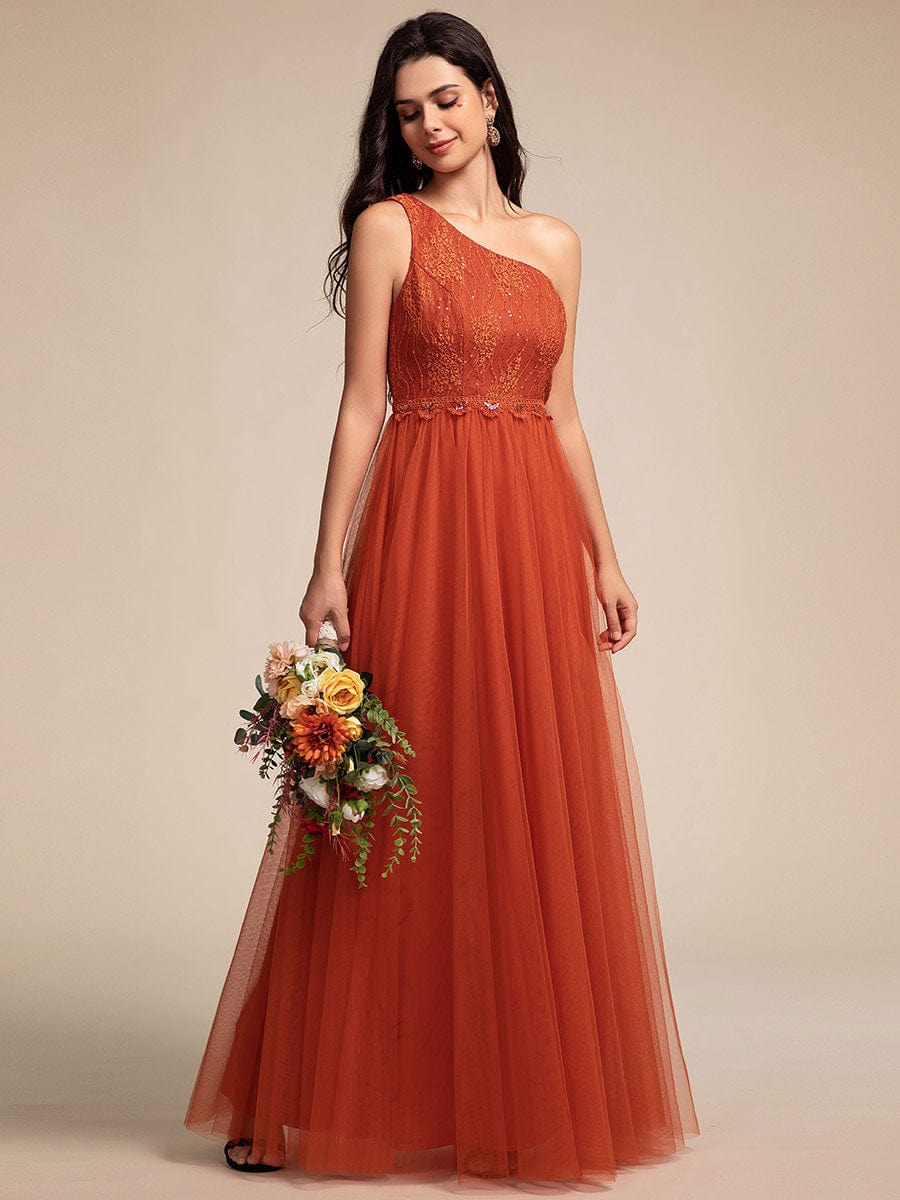 One-Shoulder Embellished Tulle Formal Evening Dress #color_Burnt Orange